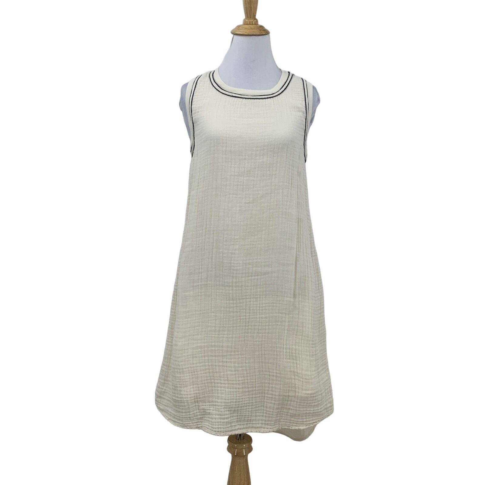 Michael Stars Seersucker Tank Dress Xs Cream Cotton Hi Low Hem Anthropologie